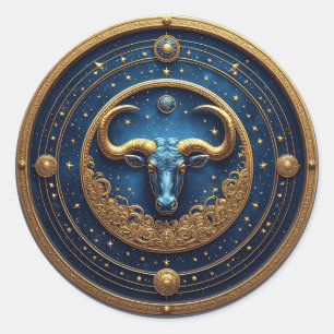 Adesivo Símbolo de Touro Dourado em Círculo Azul