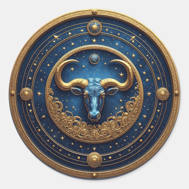 Adesivo Símbolo de Touro Dourado em Círculo Azul (Frente)