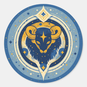 Adesivo Símbolo de Touro Dourado em Círculo Azul