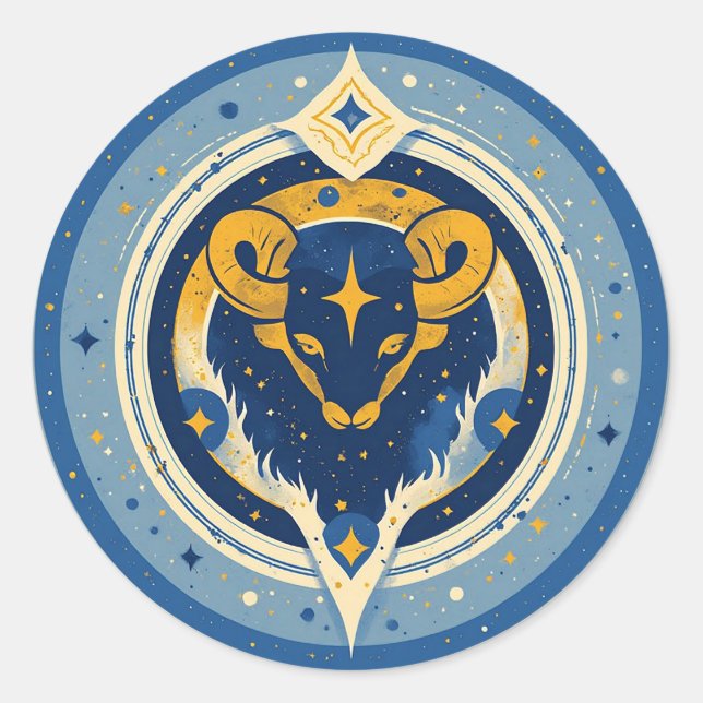 Adesivo Símbolo de Touro Dourado em Círculo Azul (Frente)