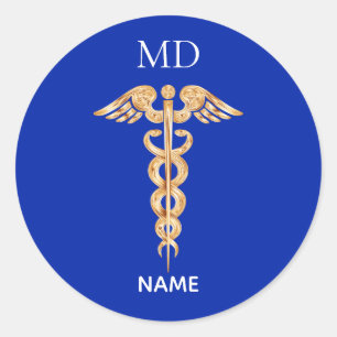 Adesivo Símbolo do Caduceu Dourado & Monograma de Médico