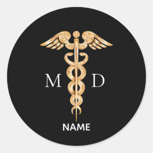 Adesivo Símbolo do Caduceu Dourado & Monograma de Médico C