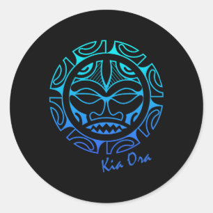 Adesivo Símbolo Facial da Cultura Azul, Dança Haka Kia Ora