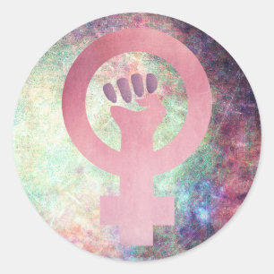 Adesivo Símbolo Feminista Rosa na Textura Grunge Multicol