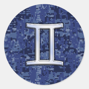 Adesivo Símbolo Gemini Zodiac Camuflagem Digital Azul