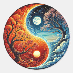 Adesivo Símbolo Intricado Yin-Yang Mostrando Fogo, Água