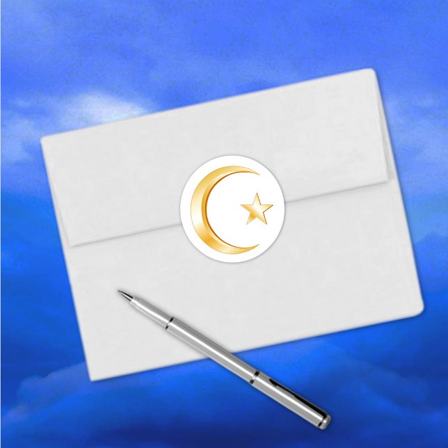 Adesivo Símbolo Islâmico (Islam Symbol Round Sticker.
Crescent moon and star, symbol of Islam. )