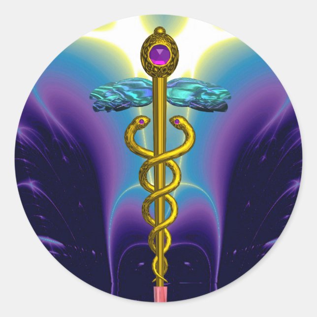 Adesivo Símbolo médico CADUCEUS ouro Azul Roxo-Vibrante (Frente)