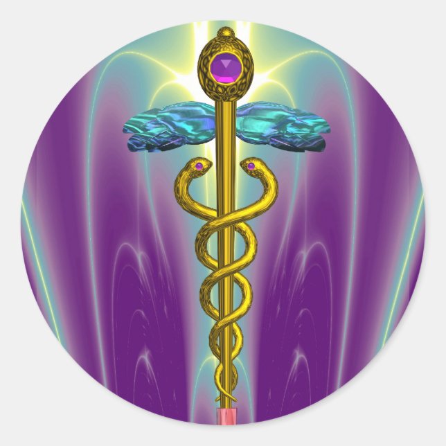 Adesivo Símbolo médico CADUCEUS ouro Roxo vibrante (Frente)