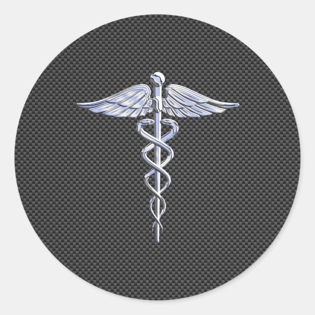 Adesivo Símbolo Médico Silver Caduceus Estilo de Fibra Car (Frente)