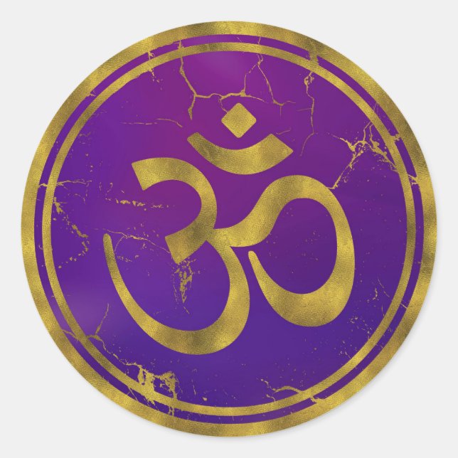 Adesivo Símbolo OM Dourado - Aum, Omkara em Roxo/Indigo (Frente)