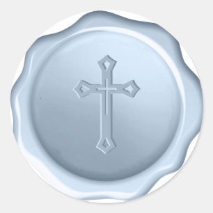 Adesivo Símbolo Religioso com Selo de Cera Azul Desbotado