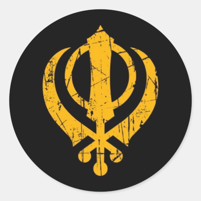 Adesivo Símbolo Sikh Khanda Amarelo crachado em preto (Frente)