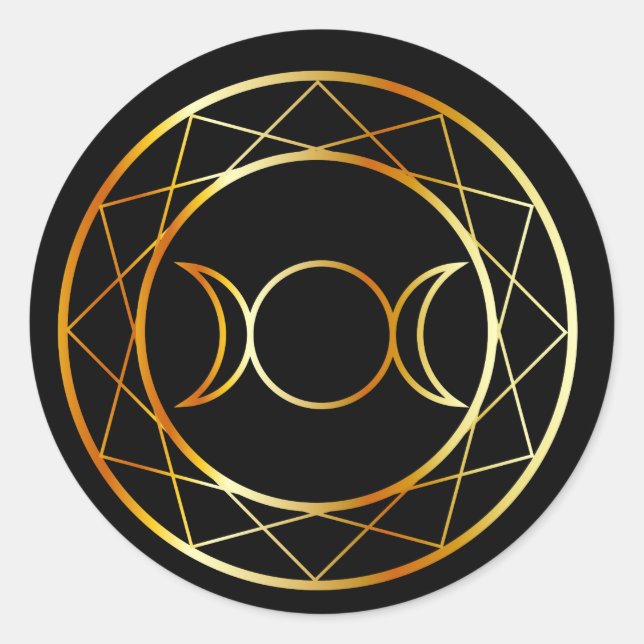 Adesivo Símbolo Wiccan Dourado Deusa Tripla (Frente)