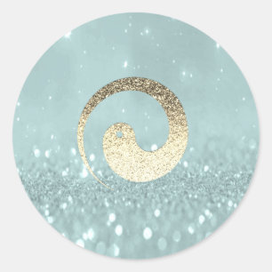 Adesivo Símbolo Ying Yang Balance Teal Dourado Logo