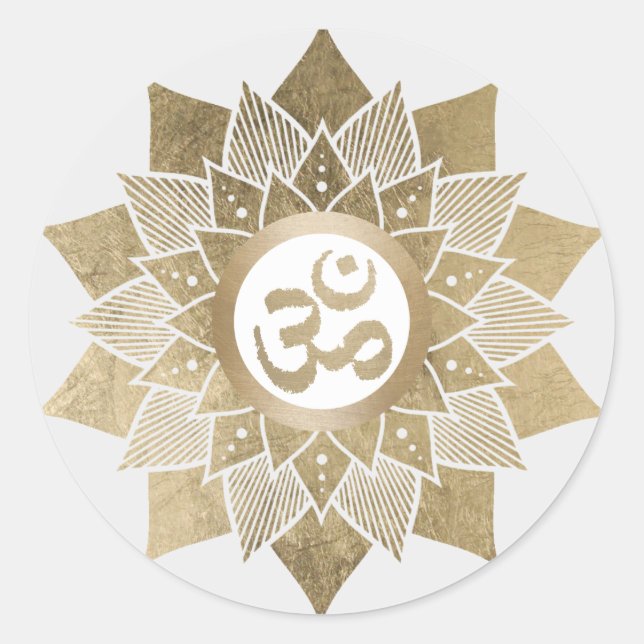 Adesivo Símbolo Yoga Om Dourado Lotus Flower Namaste (Frente)