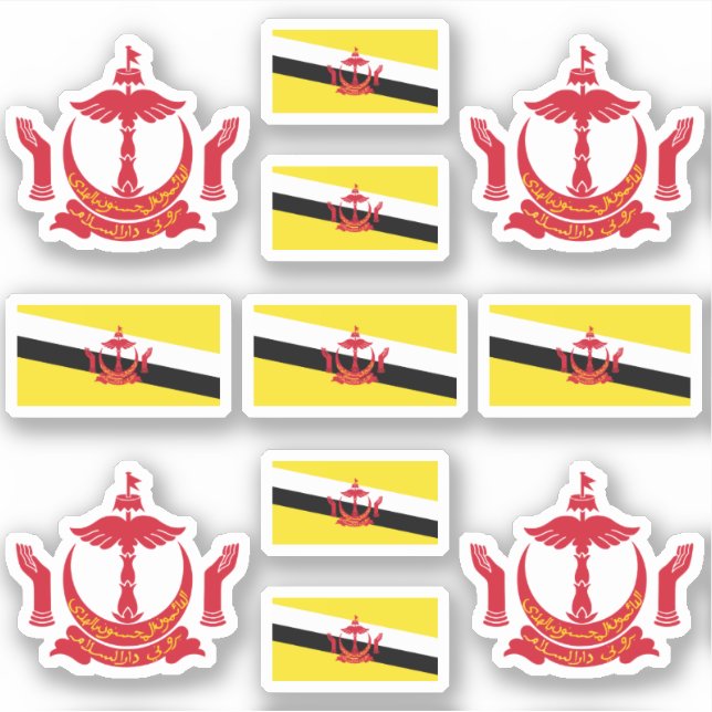 Adesivo Símbolos/casaco de armas e bandeira do Brunei (Frente)