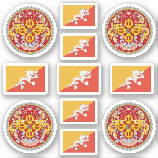 Adesivo Símbolos nacionais butaneses/casaco de armas e ban (Frente)