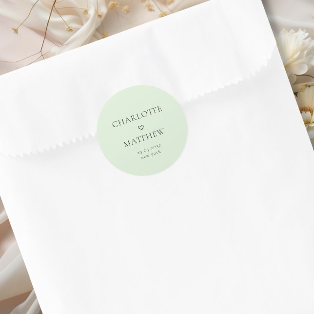 Adesivo Simpel, mínimo, e coração, palerma de casamento (Simpel, minimal, green, heart wedding Round Sticker.)