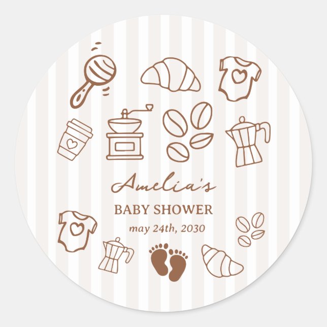 Adesivo Simple Baby Is Brewing Doodle Coffee Baby Shower (Frente)