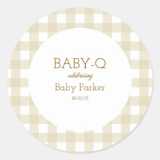 Adesivo Simple Beige Gingham Baby Shower Sticker
