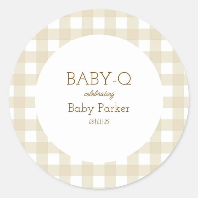 Adesivo Simple Beige Gingham Baby Shower Sticker (Frente)