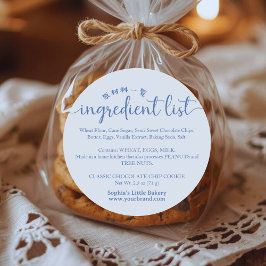 Adesivo Simple Blue Script Ingredient List Bakery Product