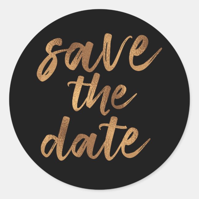 Adesivo Simple Brush Script Preto e Dourado Salve a Data (Frente)