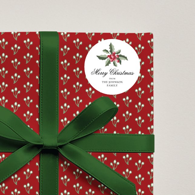 Adesivo Simple Elegant Christmas Botanical Round Sticker (Criador carregado)
