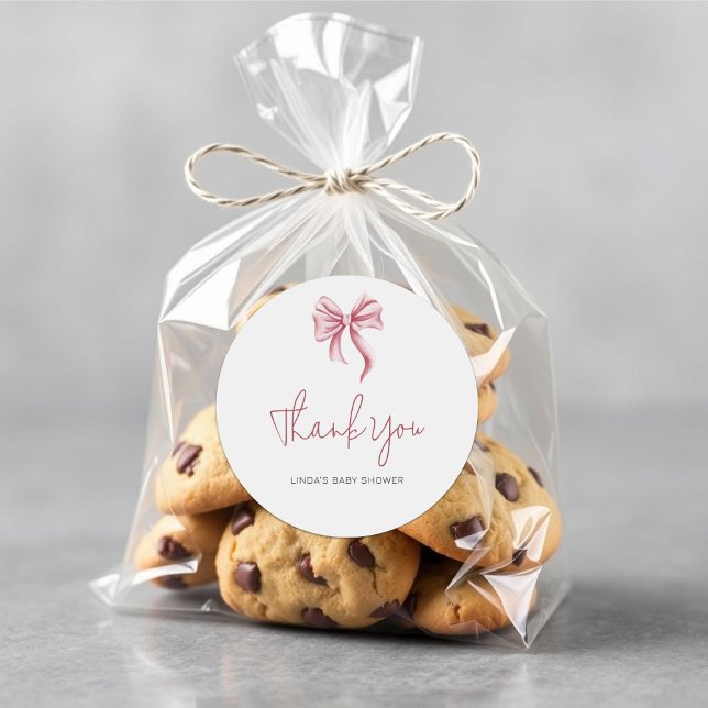 Adesivo Simple Elegant Pink Girl Bow Baby Shower (Criador carregado)