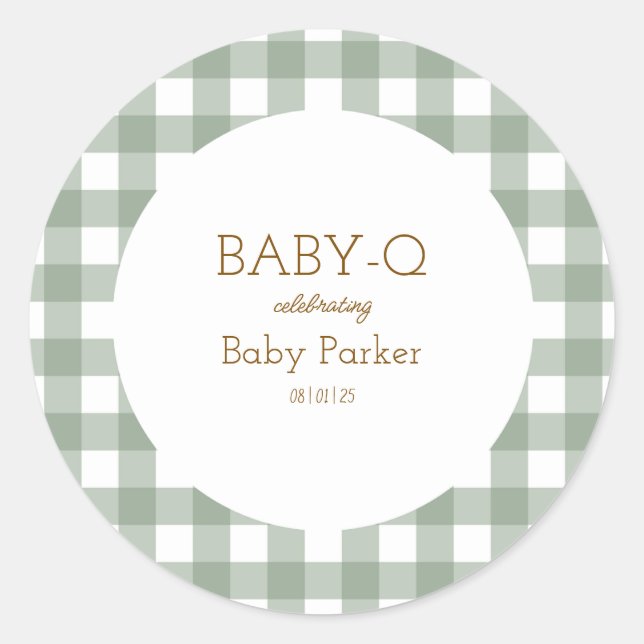 Adesivo Simple Green Gingham Baby Shower Sticker (Frente)