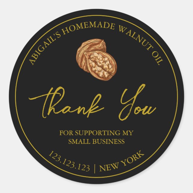 Adesivo Simple Homemade Walnut Oil Thank You Label (Frente)