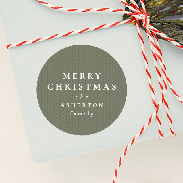 Adesivo Simple Merry Christmas sage green knit pattern (Criador carregado)