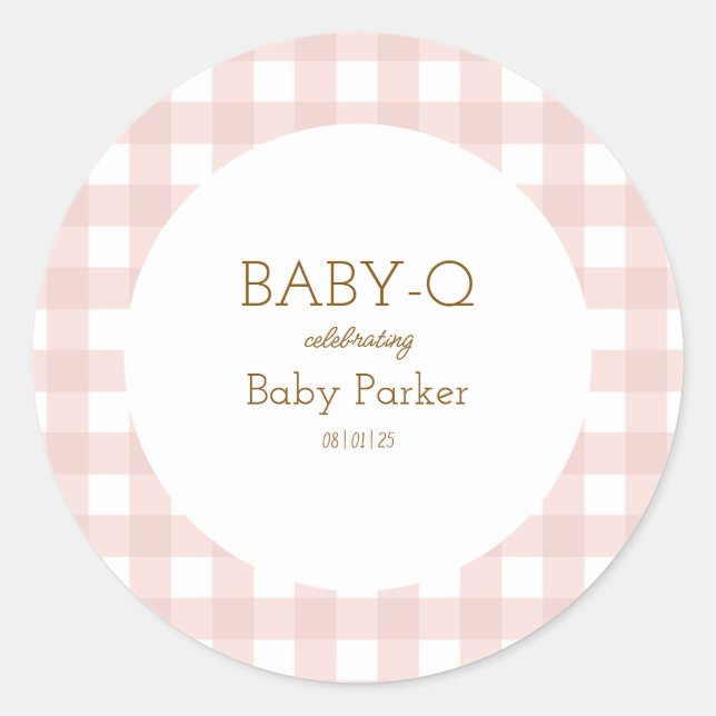 Adesivo Simple Pink Gingham Baby Shower Sticker (Frente)