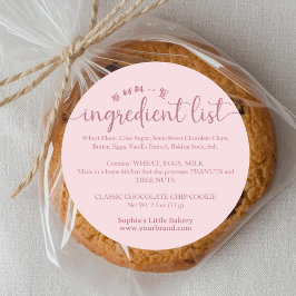 Adesivo Simple Pink Script Ingredient List Bakery Product