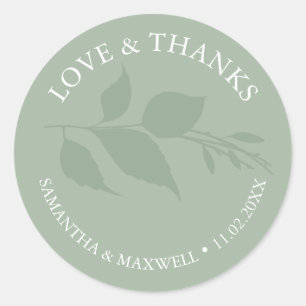 Adesivo Simple Sage Green Folhas Obrigado Casamento