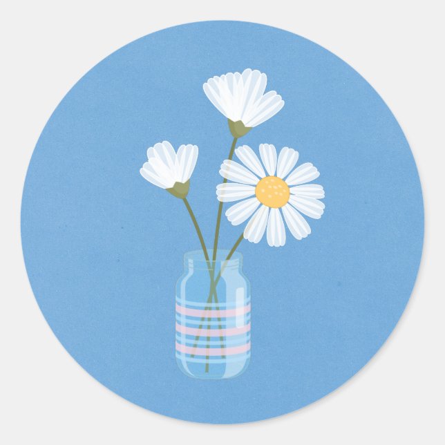Adesivo Simple White Daisies Mason Jar em Azul (Frente)