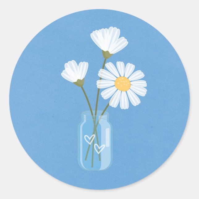 Adesivo Simple White Daisies Mason Jar Hearts Buquê (Frente)