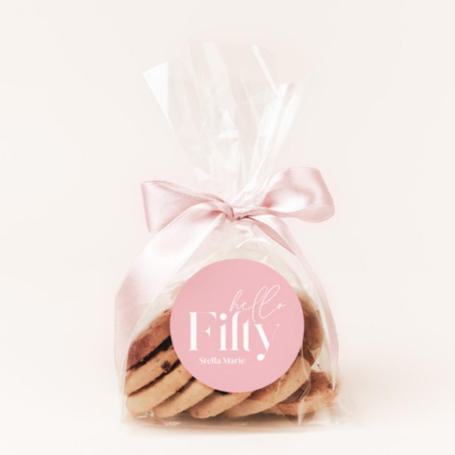 Adesivo Simples 50º aniversário de cor rosada mínima moder (Criador carregado)