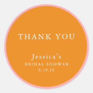Adesivo Simples Agradecimento de Chá de Noiva Rosa Laranja
