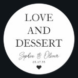 Adesivo Simples AMOR Clássico DESSERT Favorito de Casament<br><div class="desc">Um Clássico Negro Obrigado Vestido de Casamento com "Amor e Sobremesa" em uma fonte elegante moderna clássica. Você pode personalizá-lo facilmente com seus nomes e data de casamento.</div>