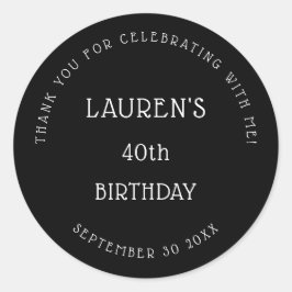 Adesivo Simples aniversário de 40 anos preto branco Obriga