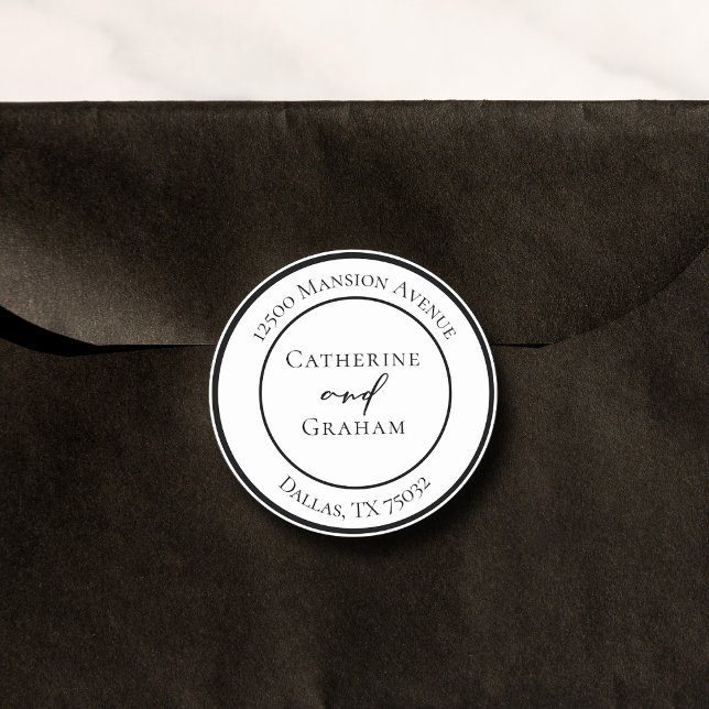 Adesivo Simples Black White Modern Wedn Return Endereço (Criador carregado)