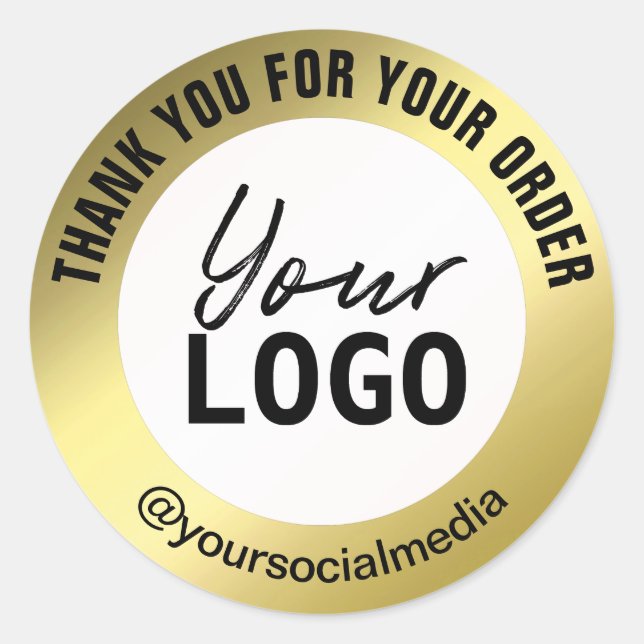 Adesivo Simples Branco E Dourado Obrigado Parcel (Frente)