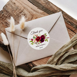 Adesivo Simples Burgundy Floral Obrigado Por