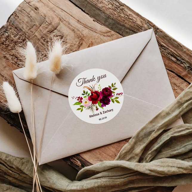 Adesivo Simples Burgundy Floral Obrigado Por (Criador carregado)