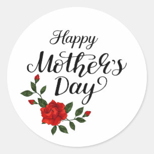 Adesivo Simples Calligrafia Floral do Dia das Mães Feliz  