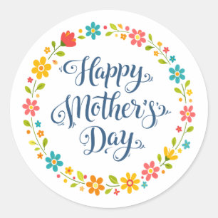 Adesivo Simples Calligrafia Floral do Dia das Mães Feliz