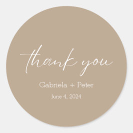 Adesivo Simples Casamento Minimalista De Beige Obrigado