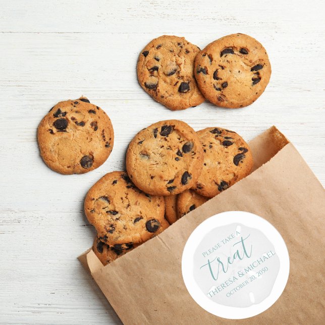 Adesivo Simples Casamento Mínimo do Dólar de Areia de Prai (Please take a treat sand a dollar wedding favor sticker label. )